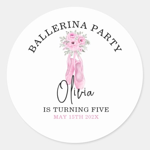 Pink Adorable Ballerina Birthday Party Classic Round Sticker