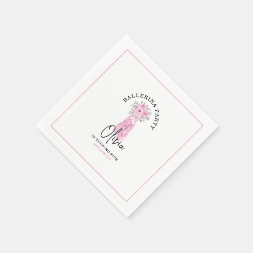 Pink Adorable Ballerina Birthday Party Napkins