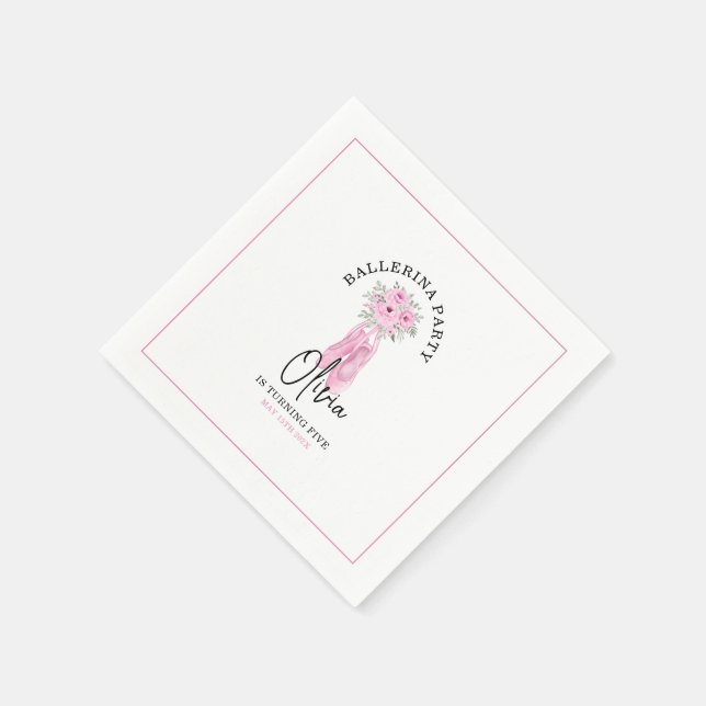 Pink Adorable Ballerina Birthday Party Napkins (Corner)
