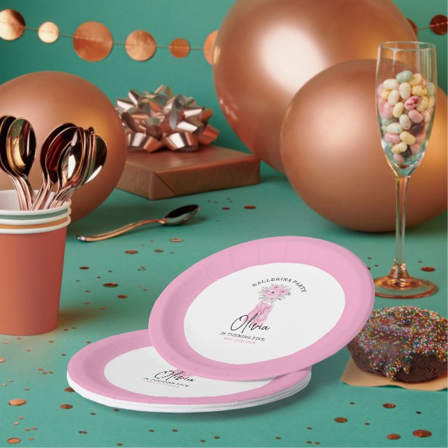 Pink Adorable Ballerina Birthday Party Paper Plates (Multi)