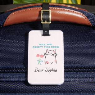 Pink Adorable Cat&Rose Luggage Tag