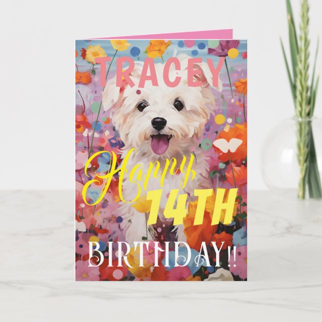 Pink Adorable Dog Happy Birthday Card (Front)
