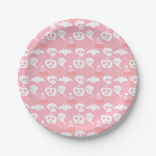 Pink Adorable Halloween Pattern Paper Plates