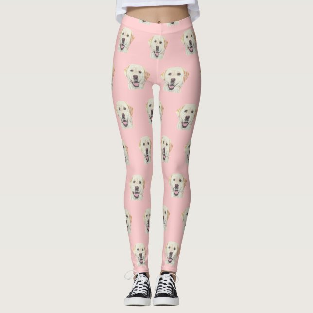 Pink Adorable Yellow Labrador Retriever Leggings (Front)