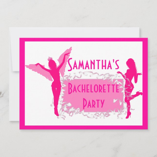 Pink adult bachelorette party invitation (Front)