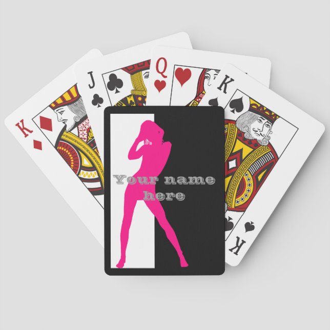 Pink adult dancing girl silhouette poker cards (Back)