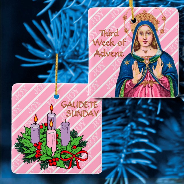 Pink Advent BVM / Gaudete Sunday Square Ceramic Ornament (Creator Uploaded)