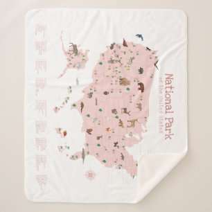 Pink Adventure National Park Map Woodland Nursery Sherpa Blanket
