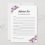 Pink Advice for the Bride Bridal Shower Game Card<br><div class="desc">Vino Before Vows Bridal Shower Theme - Watercolor Pink Purple Floral "Advice for the Bride" Bridal Shower Game Cards.</div>