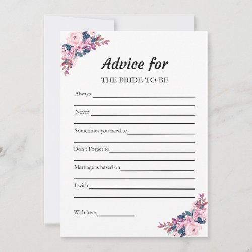 Pink Advice for the Bride Bridal Shower Game Card 