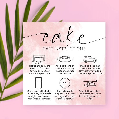 Pink Aesthetic Cake Care Card Elegant Watercolor