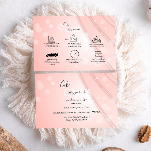 Pink Aesthetic Cake Care Square Business Card (Creator Uploaded)