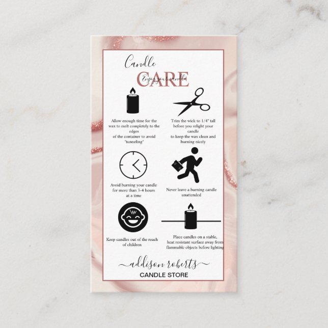 Pink Aesthetic Candle Care  Business Card (Front)