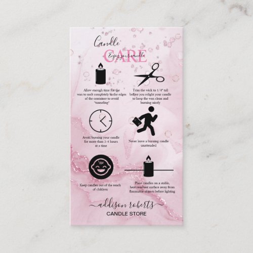 Pink Aesthetic Candle Care  Business Card