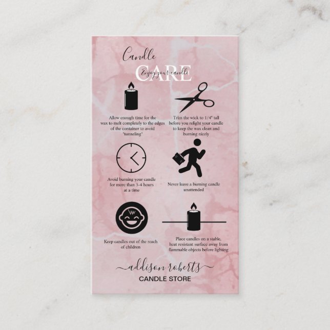 Pink Aesthetic Candle Care  Business Card (Front)
