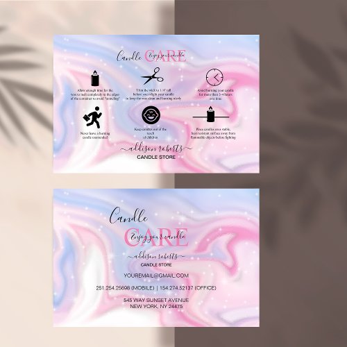 Pink Aesthetic Candle Care Square Business Card