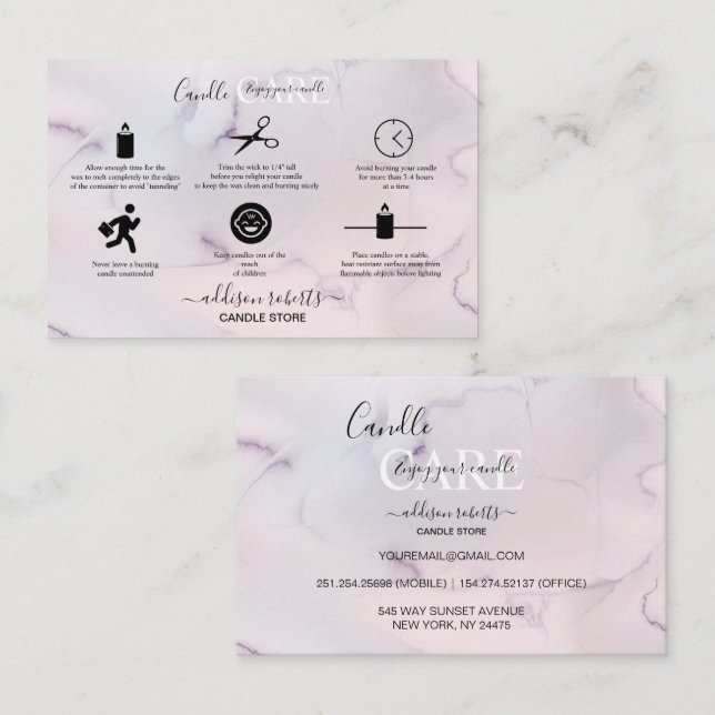 Pink Aesthetic Candle Care Square Business Card (Front/Back)