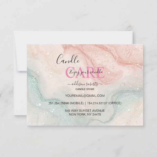 Pink Aesthetic Candle Care  Thank You Card (Back)