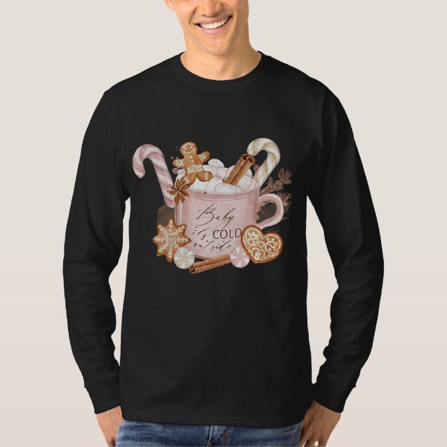 Pink Aesthetic Christmas Hot Cocoa with Candy T-Shirt (Front)