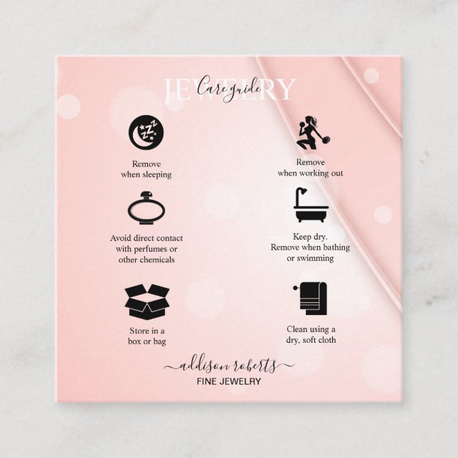Pink Aesthetic Jewelry Care  Business Card (Front)