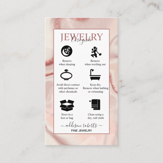 Pink Aesthetic Jewelry Care  Business Card (Front)