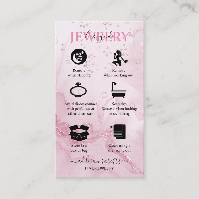 Pink Aesthetic Jewelry Care  Business Card (Front)