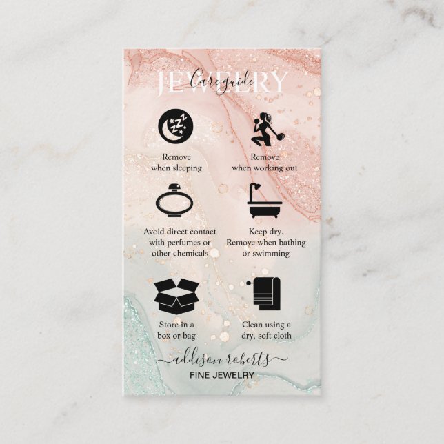 Pink Aesthetic Jewelry Care  Business Card (Front)