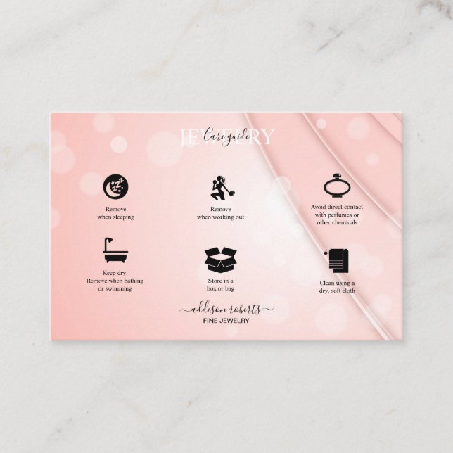 Pink Aesthetic Jewelry Care Square Business Card (Front)