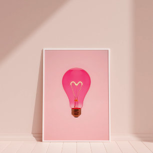 Pink Aesthetic Light Bulb With Heart Filament Poster