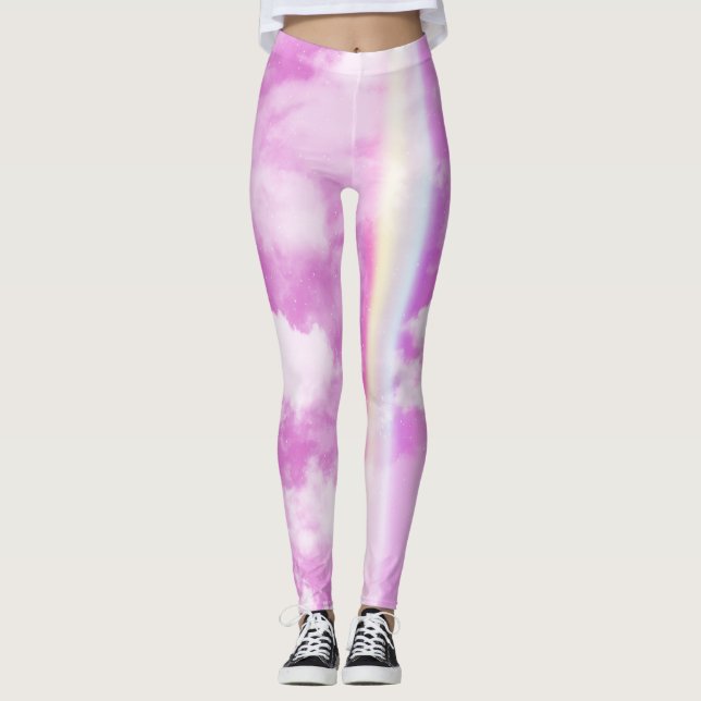 Pink Aesthetic Rainbow Sky Leggings (Front)