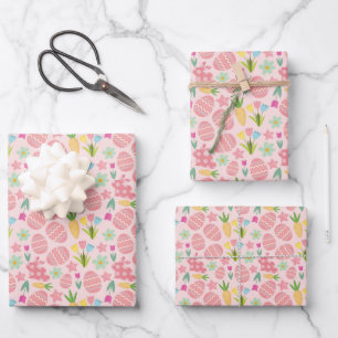 Pink Aesthetic Spring Easter Theme Wrapping Paper Sheets