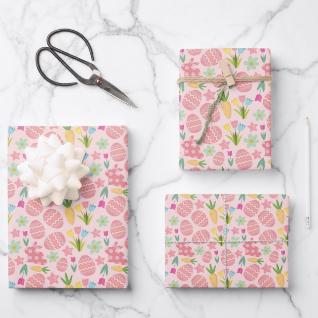  Pink Aesthetic Spring Easter Theme Wrapping Paper Sheets (Front)