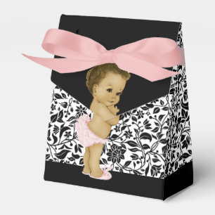 Pink African American Baby Girl Shower Favor Boxes