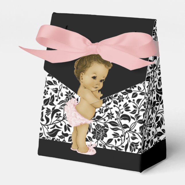 Pink African American Baby Girl Shower Favor Boxes (Front Side)