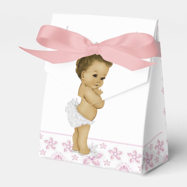 Pink African American Baby Girl Shower Favor Boxes (Front Side)
