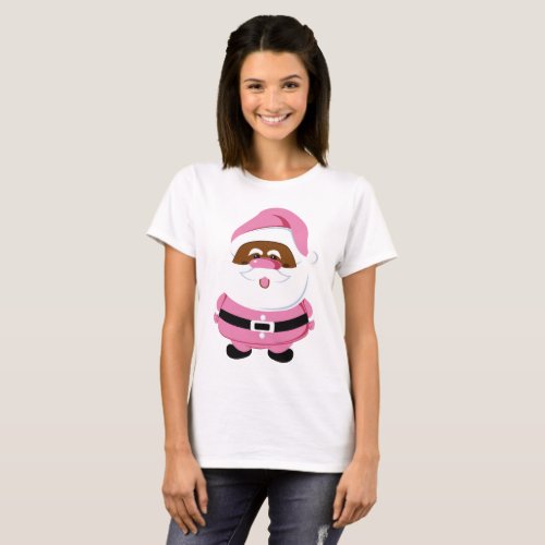 Pink African_American black Santa Claus Christmas T_Shirt