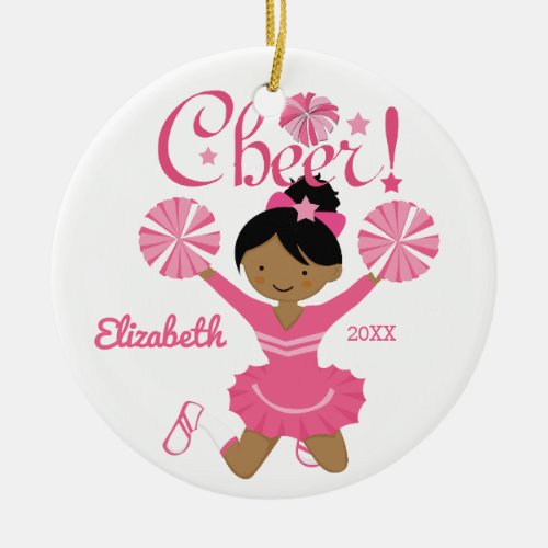 Pink African American Cheerleader Ornament