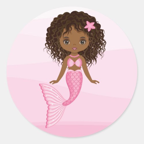 Pink African American Cute Mermaid Sticker