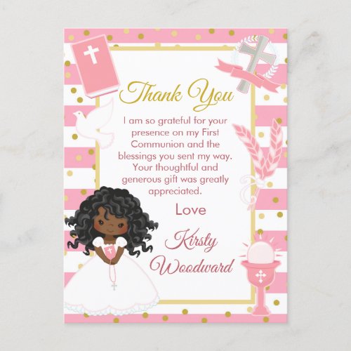 Pink African American Girl First Communion Postcard