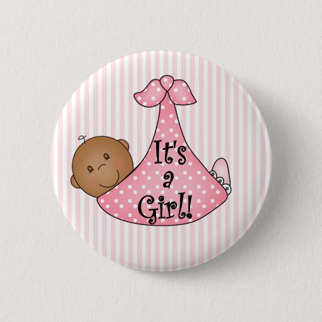 Pink African American It's a Girl Button (Front)