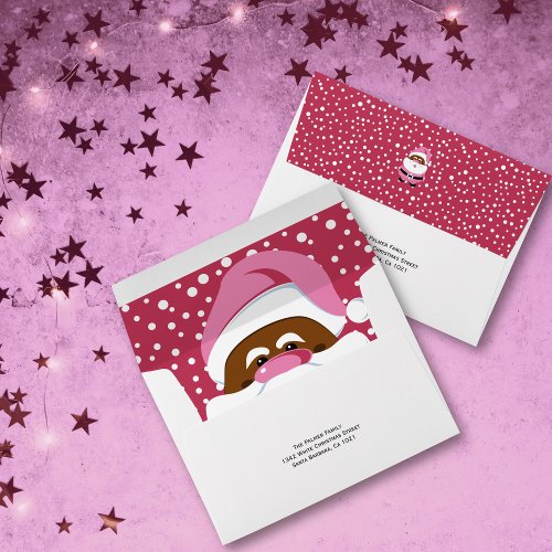 Pink African_American Santa Claus Christmas Envelope