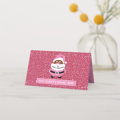Pink African_American Santa Claus Christmas escort Place Card