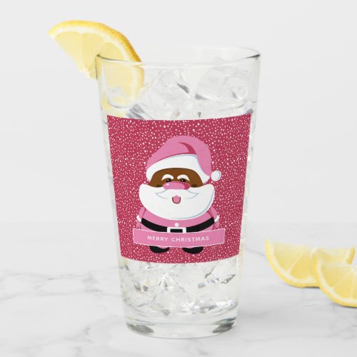 Pink African_American Santa Claus Christmas Glass