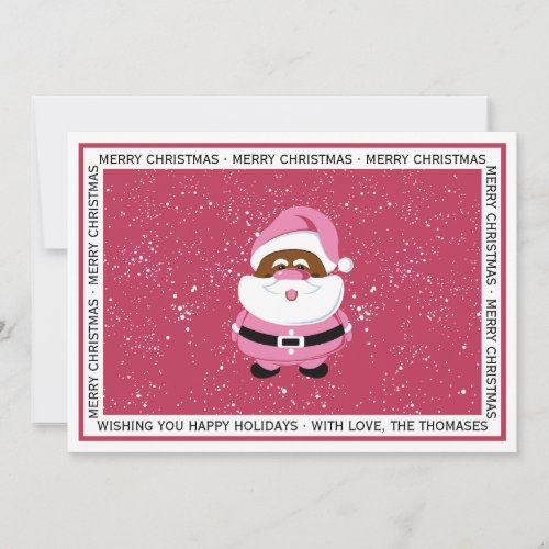 Pink African_American Santa Claus Christmas Holiday Card