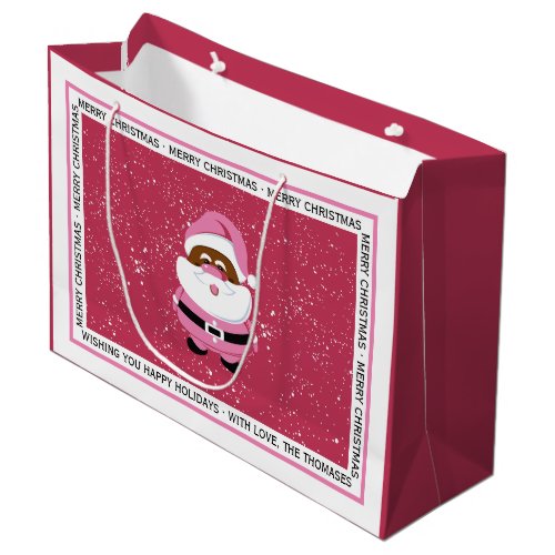 Pink African_American Santa Claus Christmas Large Gift Bag