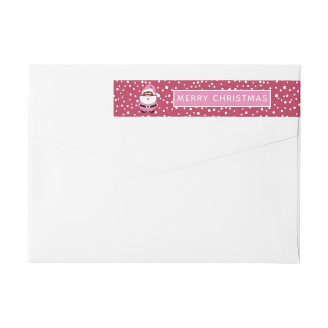 Pink African-American Santa Claus Christmas Wrap Around Label (Back)
