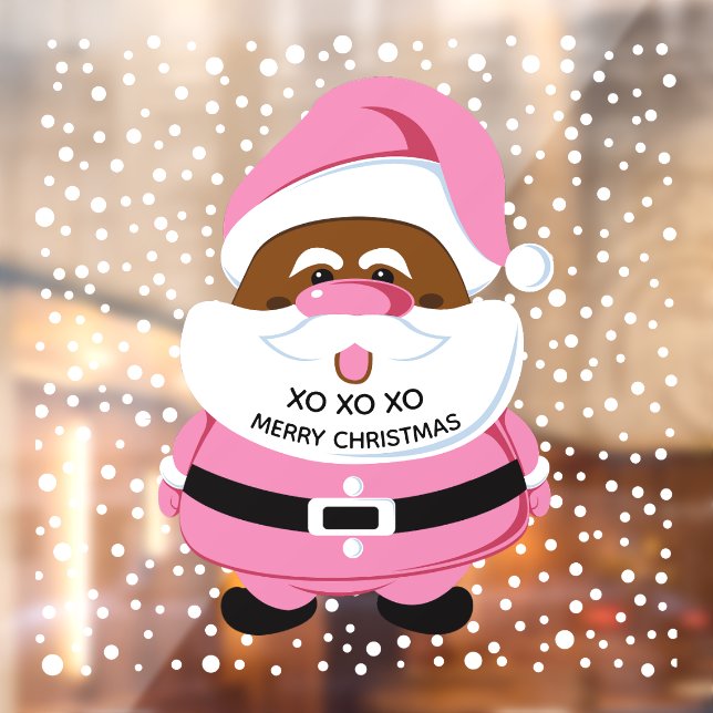 Pink African-American Santa Claus, snow Christmas Window Cling (Sheet 2)