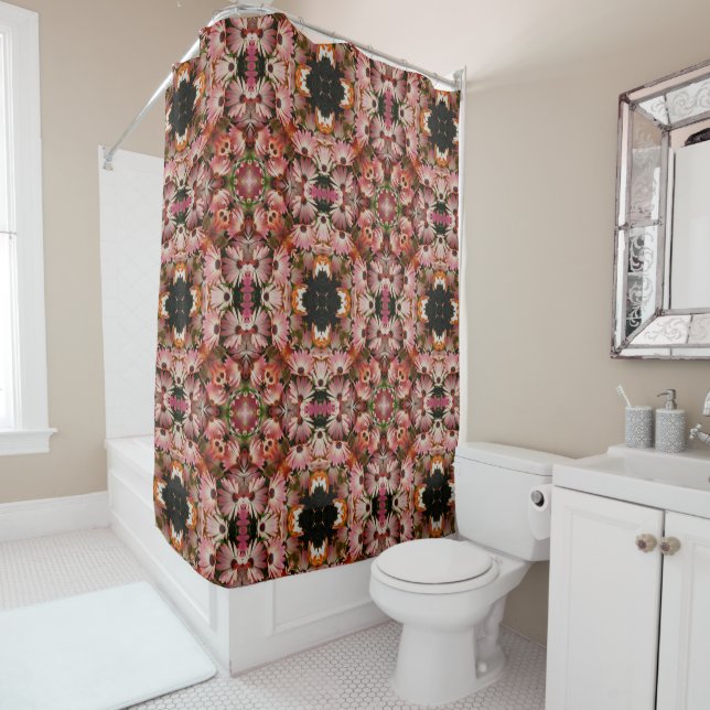 Pink African Daisies Abstract Floral  Shower Curtain (In Situ)