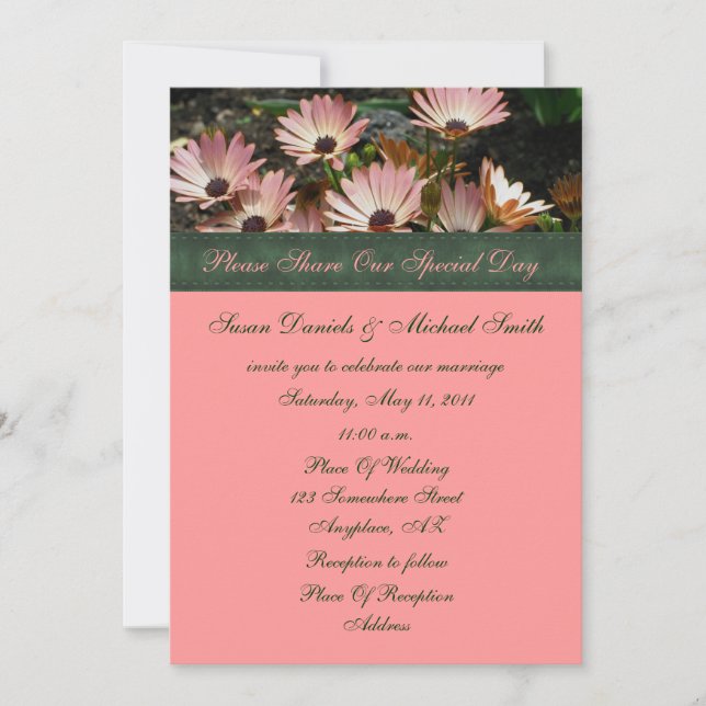 Pink African Daisies Floral Wedding  Invitation (Front)
