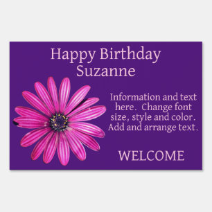 Pink African Daisy Flower Happy Birthday Sign